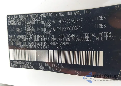 2020 Toyota Sienna Xle из США, поврежденный, VIN 5TDYZ3DC6LS021547